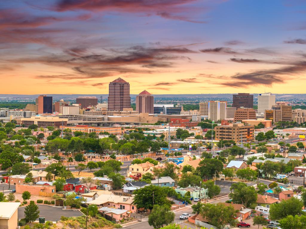 Albuquerque, New Mexico, USA downtown cityscape at twilight.