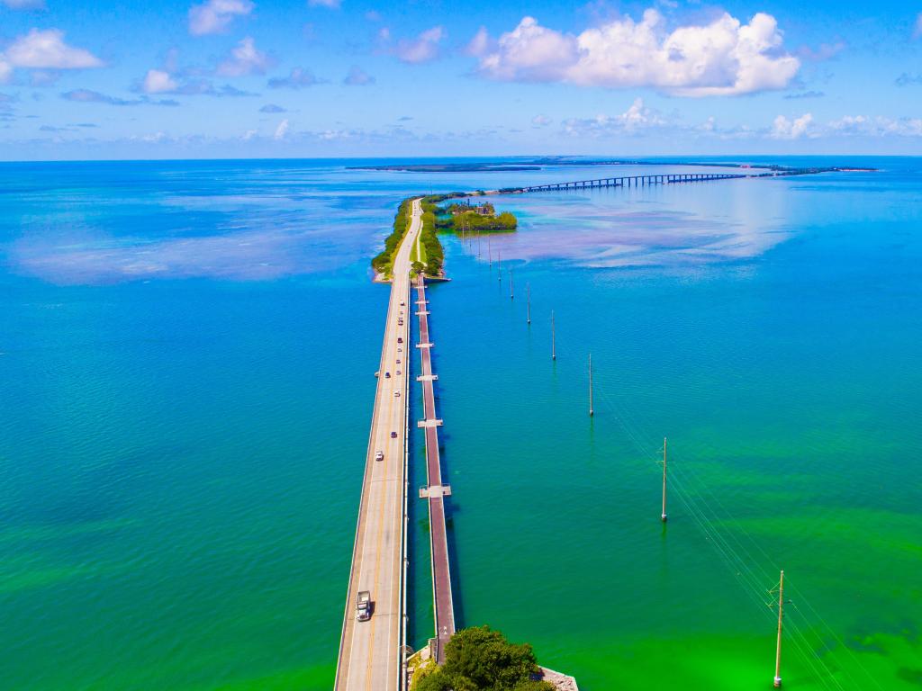 Overseas highway to Key West Island, Florida Keys, USA. Aerial view beauty nature.