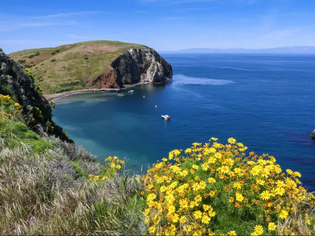 Scorpion Anchorage on Channel Islands National Park, Santa Cruz, USA on a sunny day.