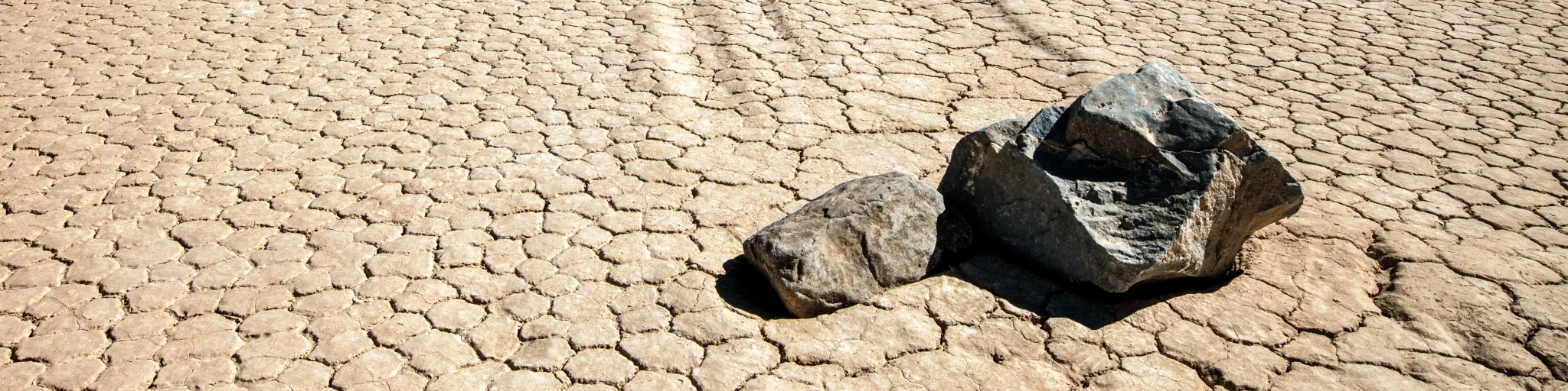 The "twins" at Racetrack Playa, where rocks seem to move on their own on desert ground