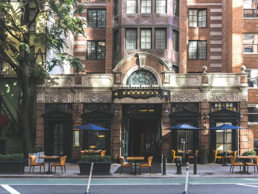 An empty outdoor restaurant in Greenwich Village Walker Hotel, Manhattan. 