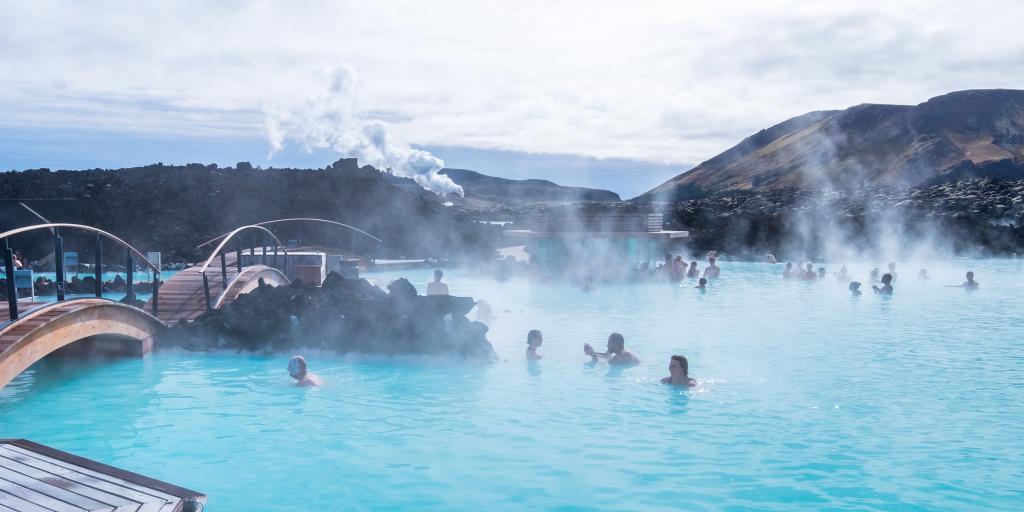 People bathing in the Blue Lagoon in Iceland 