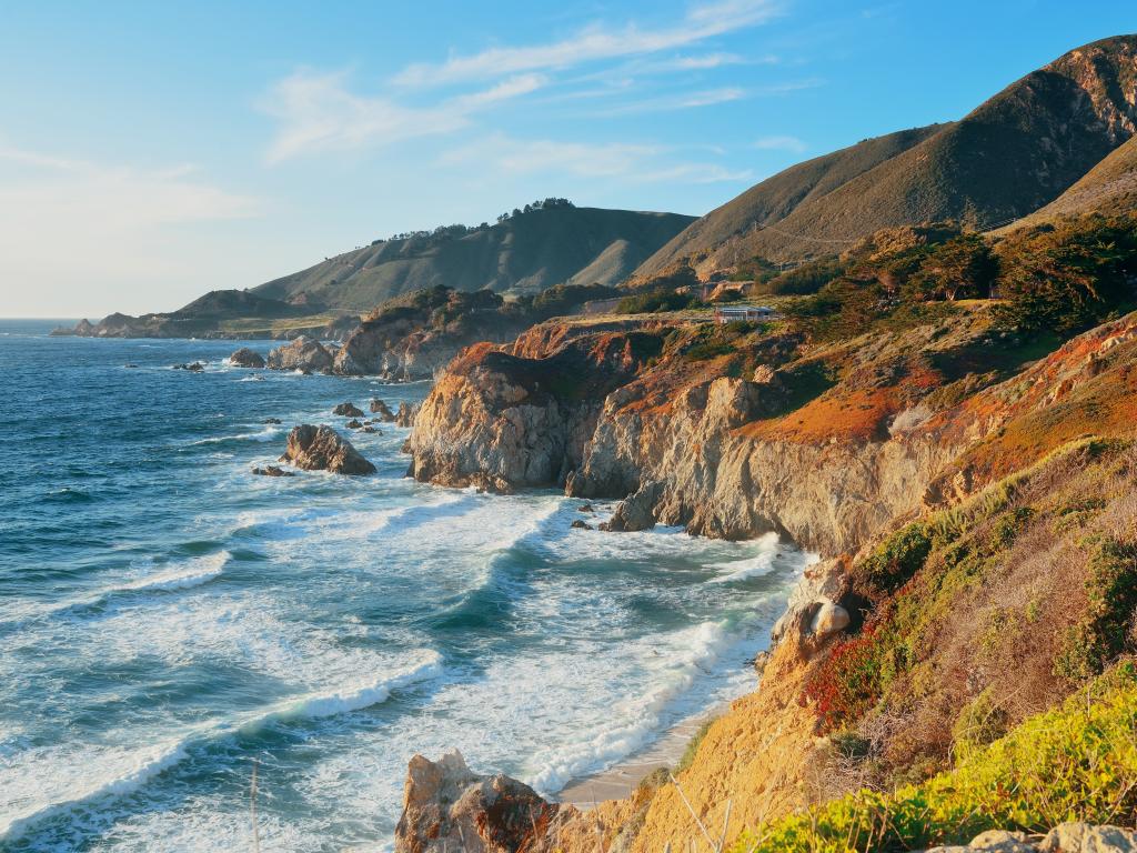 Waves beating the rugged coastline of the Big Sur, California