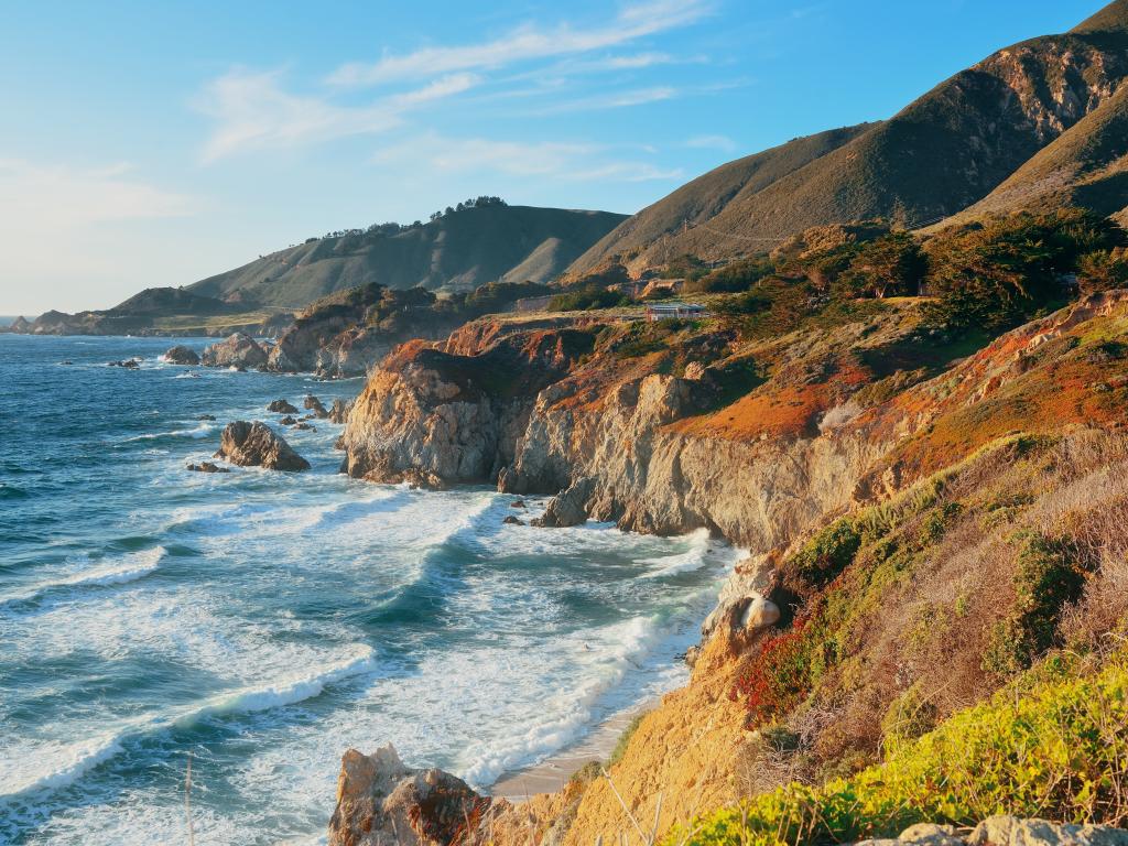 Waves beating the rugged coastline of the Big Sur, California