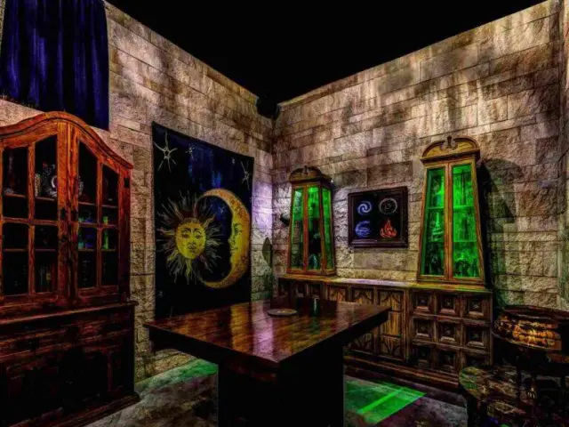 Astrology themed games room, inside Escape Room Palm Springs