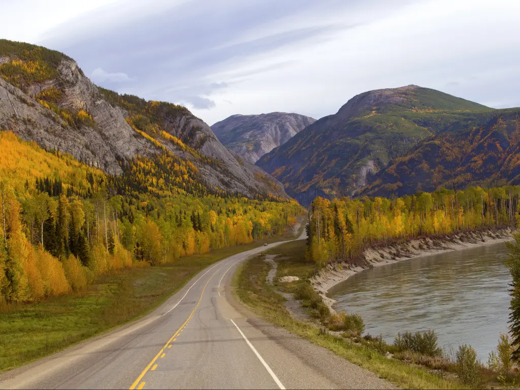 Alaskan Highway crossing the northern Rockies in Yukon, Canada on the way to Alaska.