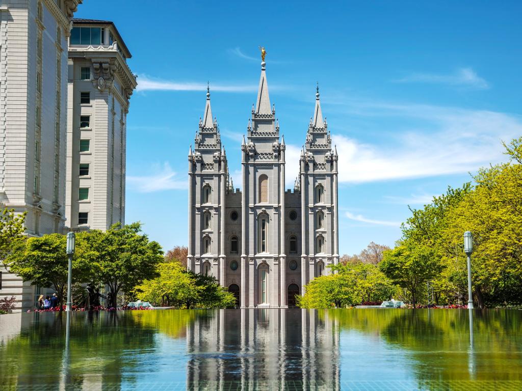 Mormons Temple in Salt Lake City, UT on a sunny day