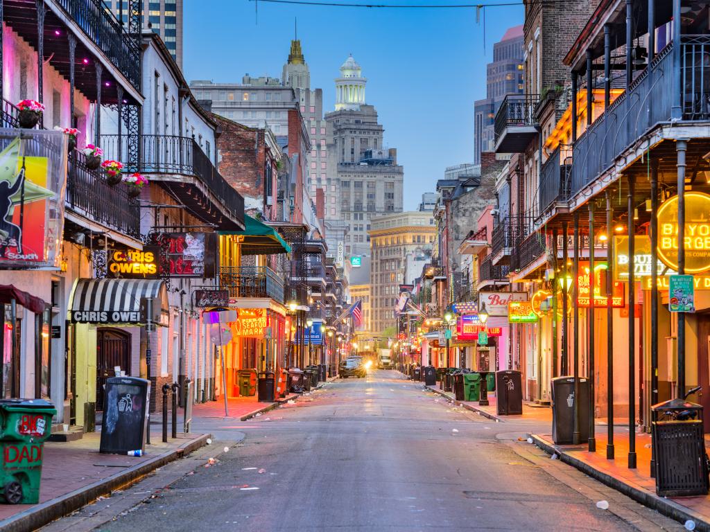 Bourbon Street in the French Quarter of New Orleans in the early morning