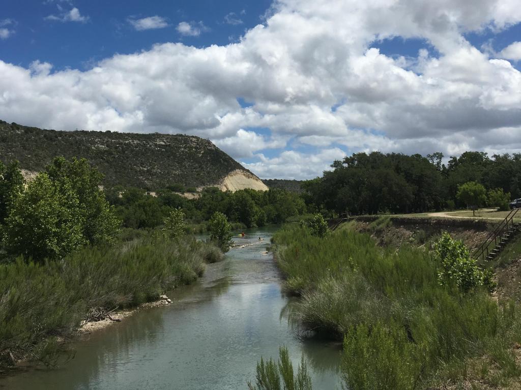 View across parkland and river of South Llano River State Park 