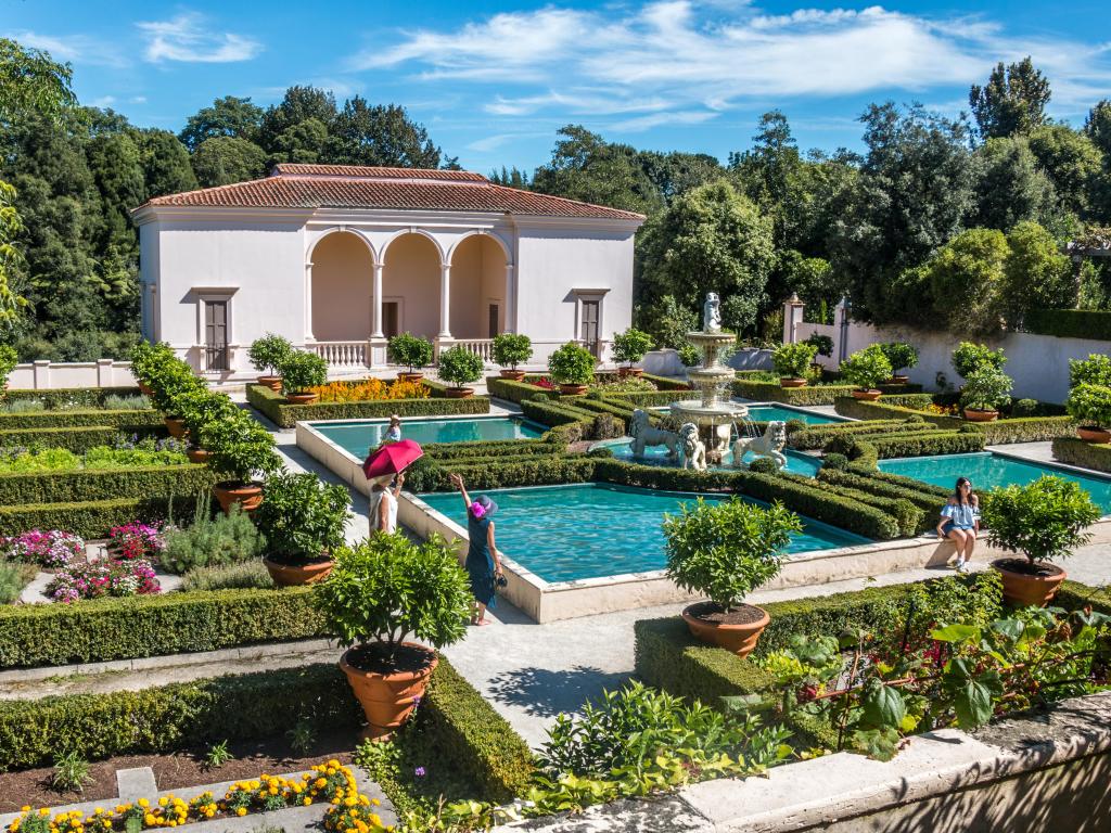 People enjoying at Italian Renaissance Garden in Hamilton Gardens, New Zealand.