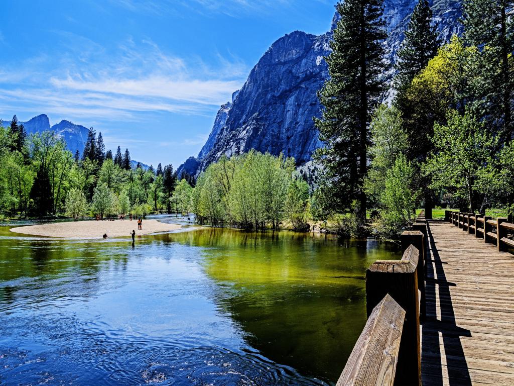 island beach as seen from the Swinging Bridge. Yosemite National park