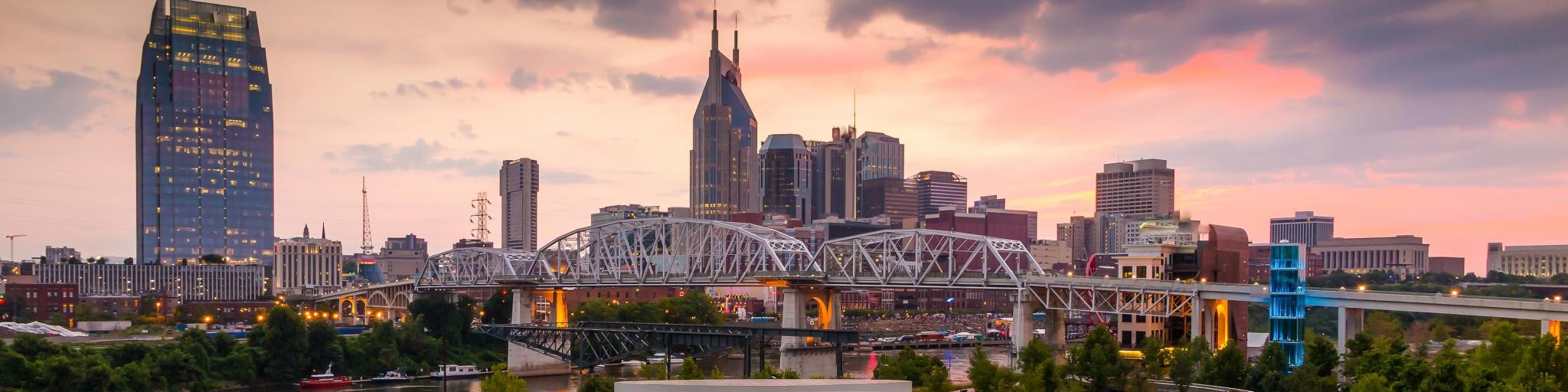 Nashville, Tennessee, USA taken at downtown skyline at twilight.