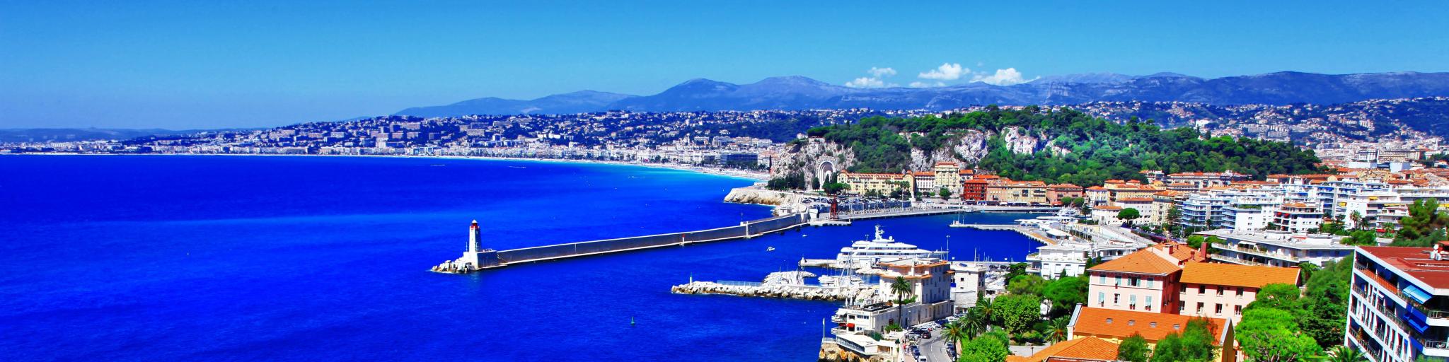 Azure coast of Nice, French Riviera on a sunny and blue day