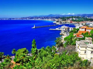 Azure coast of Nice, French Riviera on a sunny and blue day