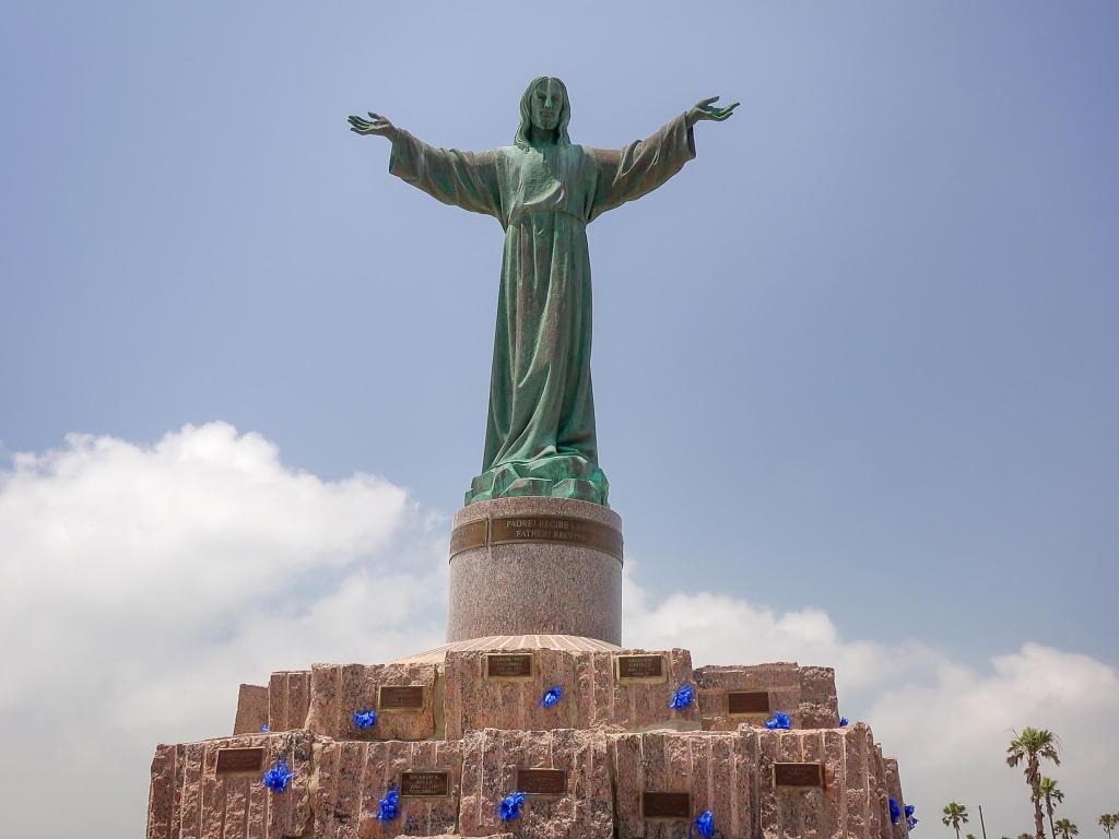 Statue of Jesus Christ at the El Cristo de los Pescadores Memorial at Isla Blanca Park on South Padre Island