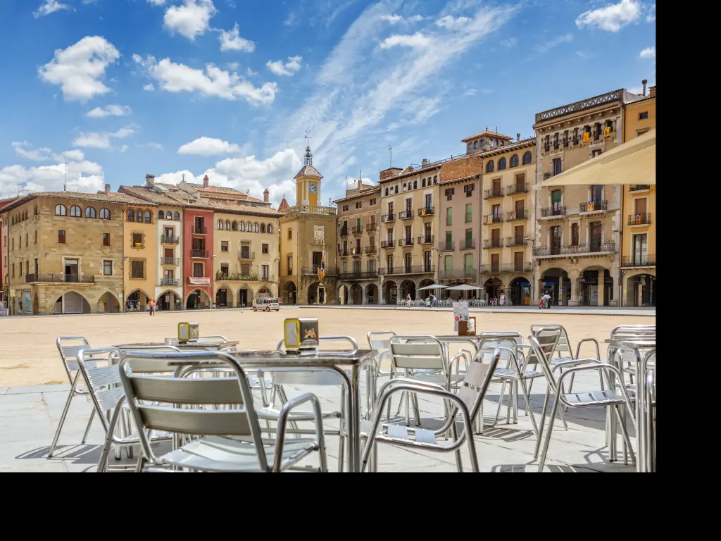 The relaxed Placa Major square in Vic, Spain