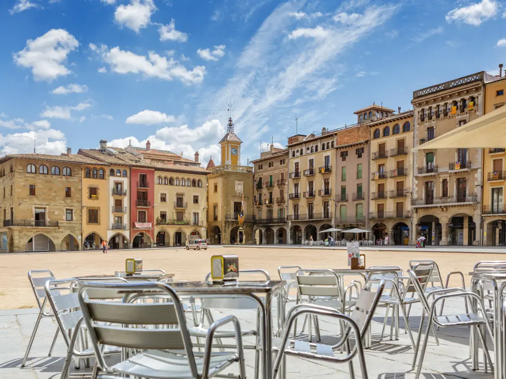 The relaxed Placa Major square in Vic, Spain