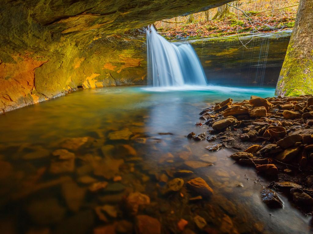 A hidden waterfall in the Ozark National Forest of Arkansas.