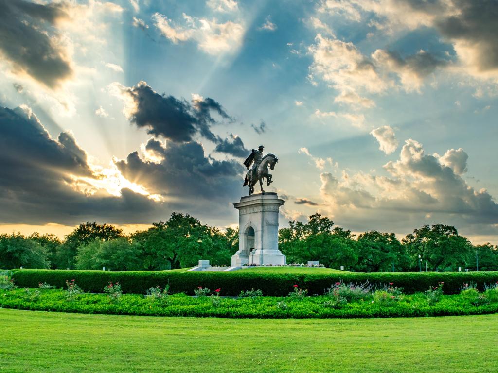 Statue and Garden in Houston at Sunset - Houston, Texas, USA