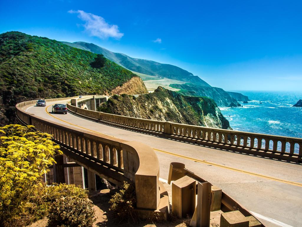 Bixby Creek Bridge on Highway #1 at the US West Coast traveling south to Los Angeles, Big Sur Area