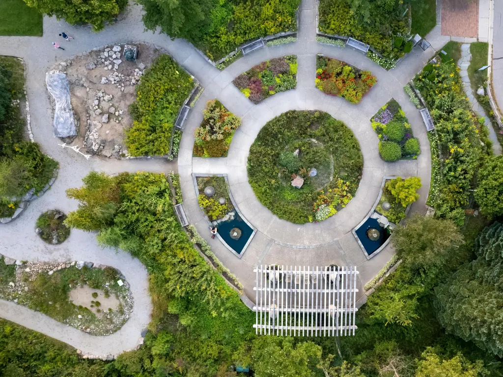 Aerial view of Matthaei Botanical Gardens in Ann Arbor, Michigan
