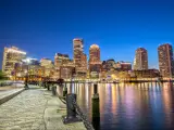 Downtown Boston as seen from Downtown Harborwalk at night - Boston, Massachusetts