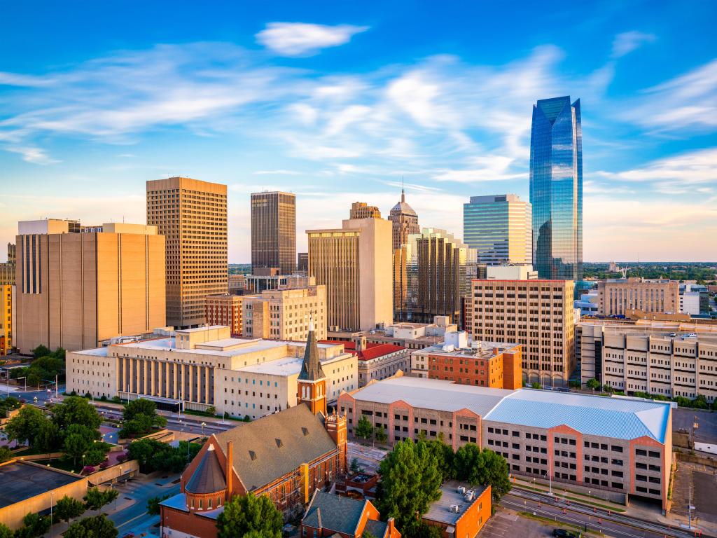 Oklahoma City, Oklahoma, USA with the downtown skyline in the late afternoon on a sunny day.