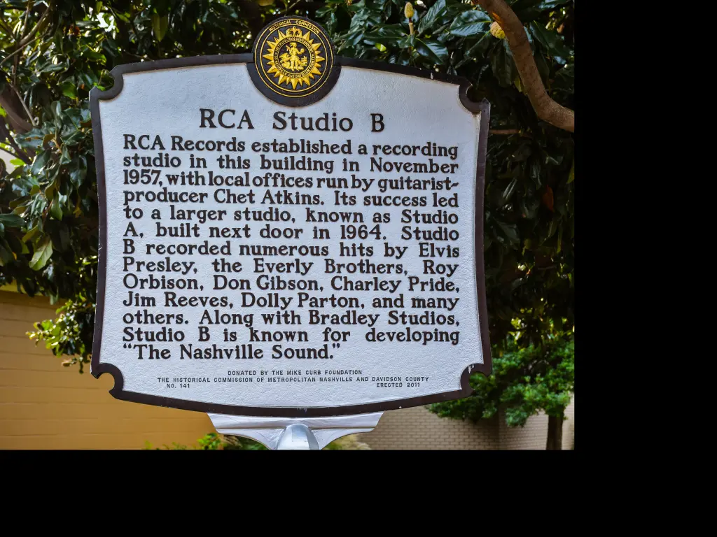 Plaque outside the Nashville RCA Studio B recording studio