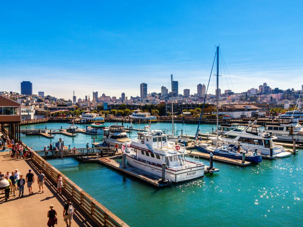 Boats at San Francisco's Pier 39 on a perfect September day with beautiful weather