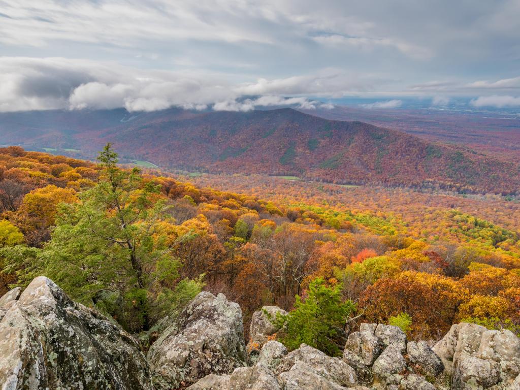 Autumn view from Ravens Roost Overlook on a cloudy day