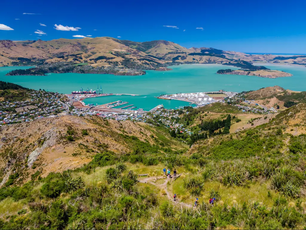 Lyttelton harbor from the Cavendish mountain, Christchurch, South island of New Zealand