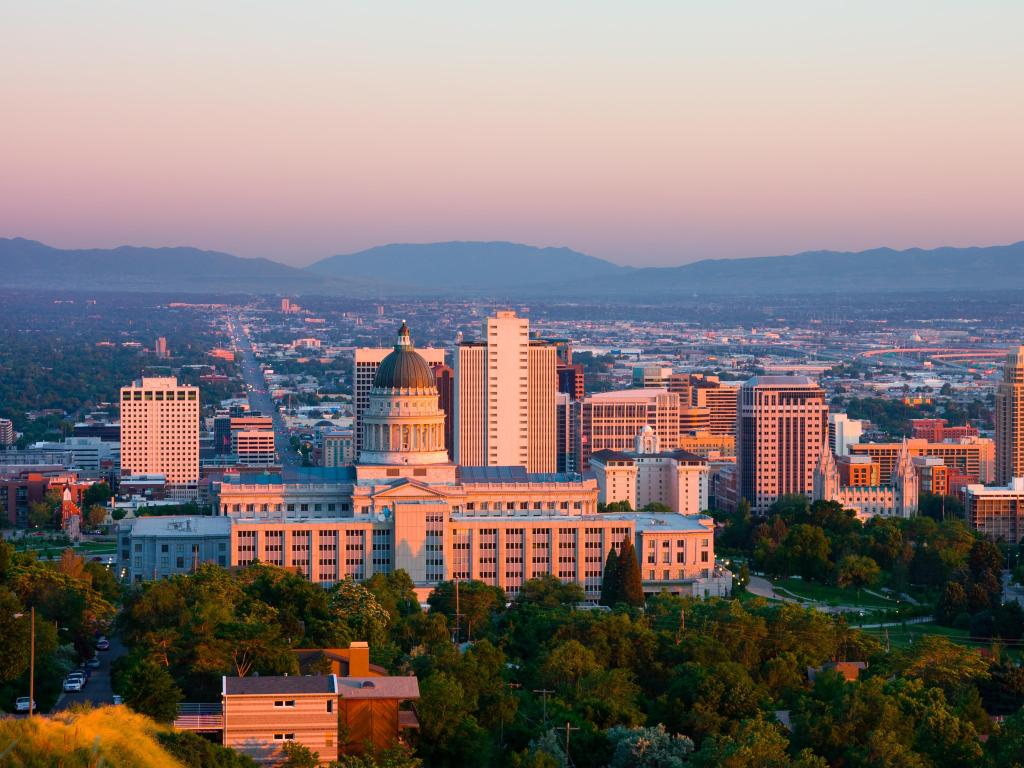 Salt Lake City, Utah, USA at sunset.