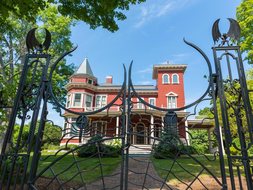 Detail of the gate and house of Stephen King, in Bangor, Maine, USA. Stephen King is famous as an author of horror and thriller novels.