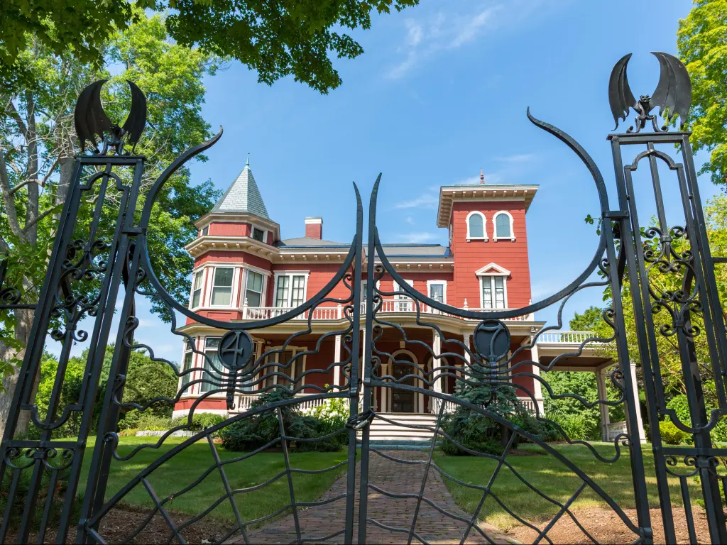 Detail of the gate and house of Stephen King, in Bangor, Maine, USA. Stephen King is famous as an author of horror and thriller novels.
