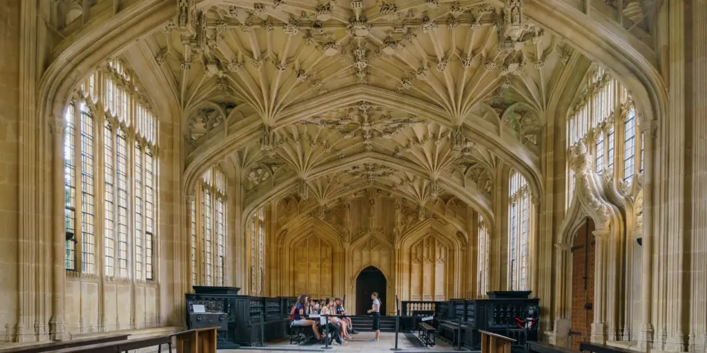 Interior view of the Divinity School in the Bodleian Library, Oxford
