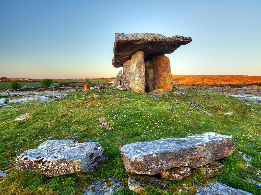 Burren, Co. Clare, Ireland taken at the 5,000 years old Polnabrone Dolmen at sunset.