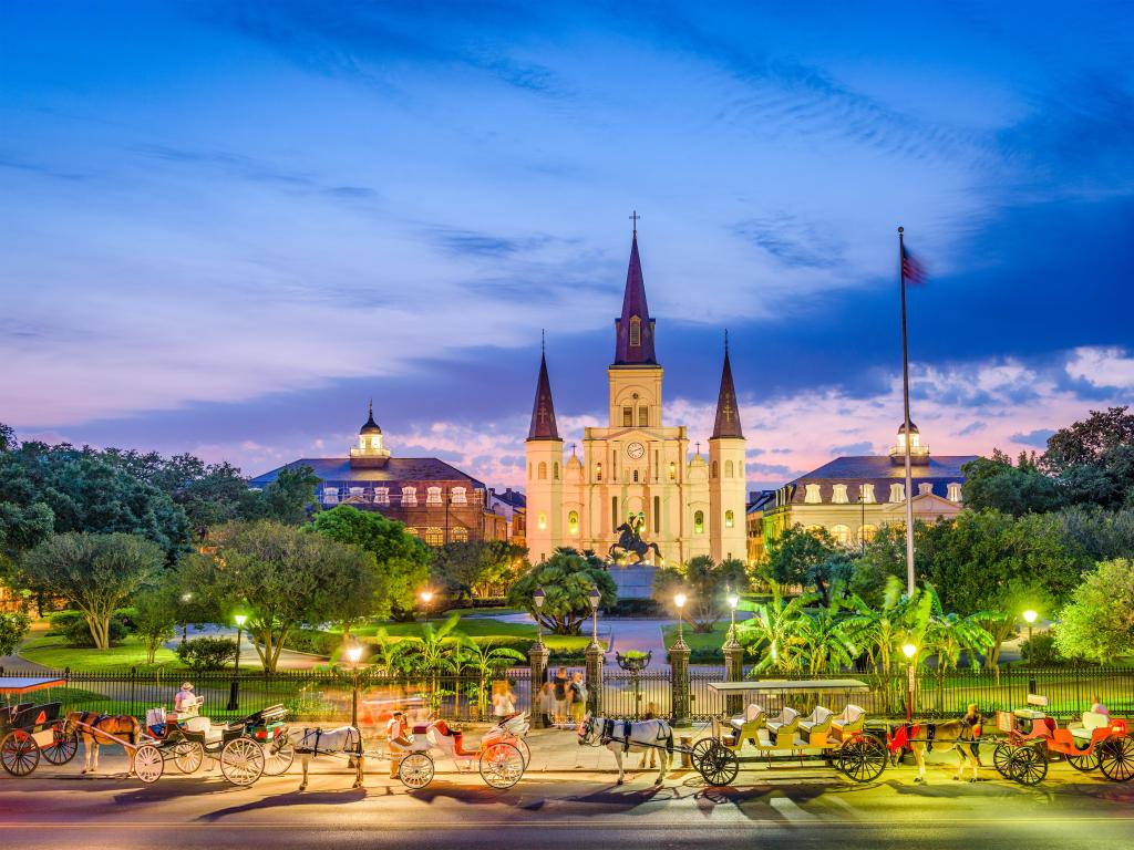 New Orleans, Louisiana, USA at St. Louis Cathedral and Jackson Square.