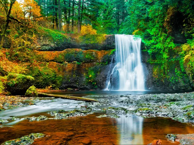 Upper North Falls in Silver Falls State Park near Silverton, Oregon. Height at 65 feet.