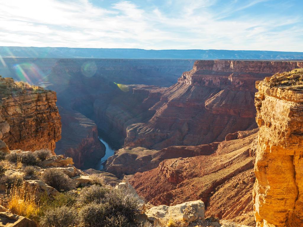 Grand Canyon, Arizona, USA a stunning view of the canyons and valleys below and sunrise on a clear day. 