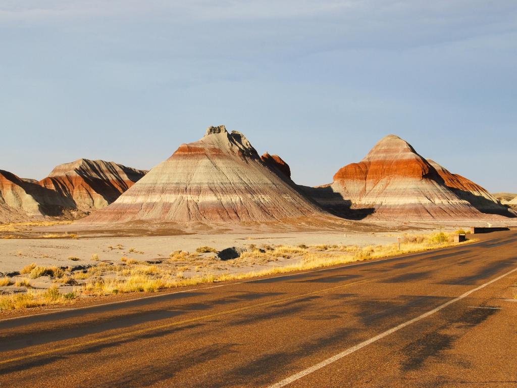 Layered sedimentary rocks in the Petrified Forest National Park, Arizona USA