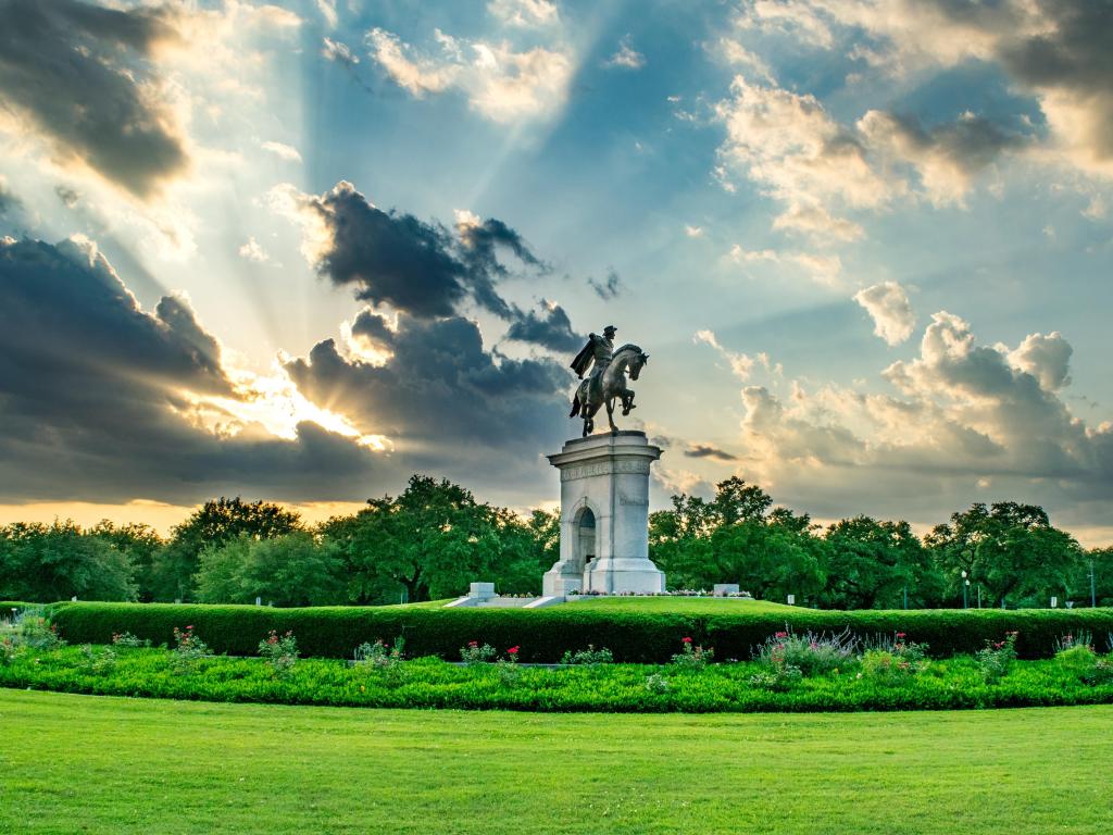 Statue and Garden in Houston at Sunset - Houston, Texas, USA