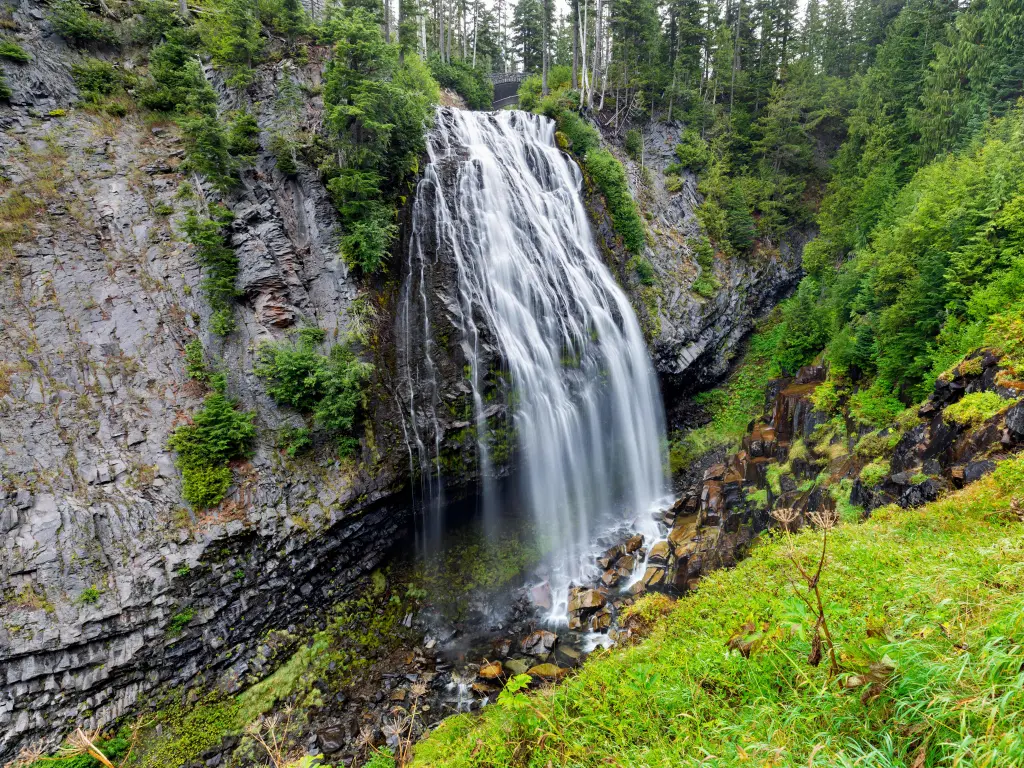 Long exposure shot of Narada Falls in Mount Rainier National Park 