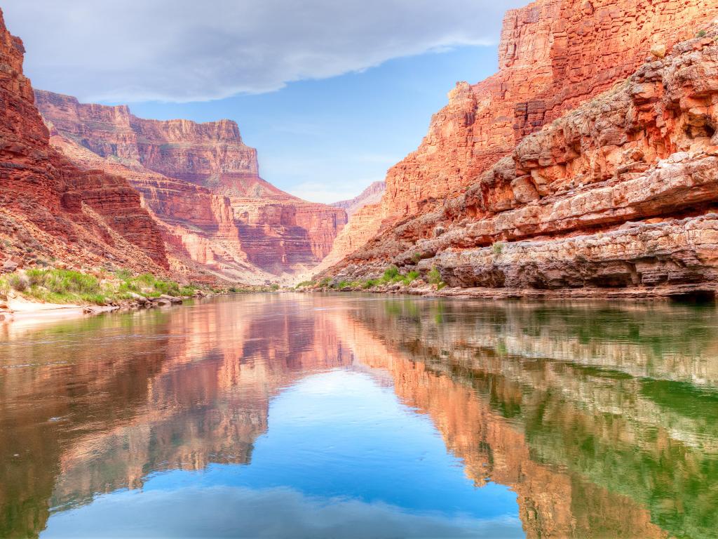 Reflection of Grand Canyon in Colorado River, cloudy weather
