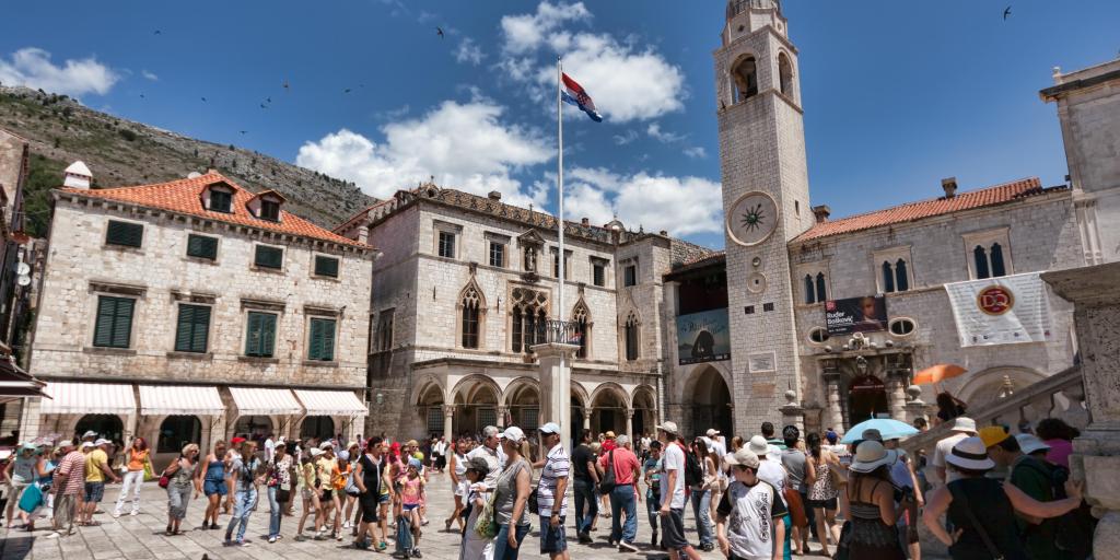 People milling around the Dubrovnik Clock Tower