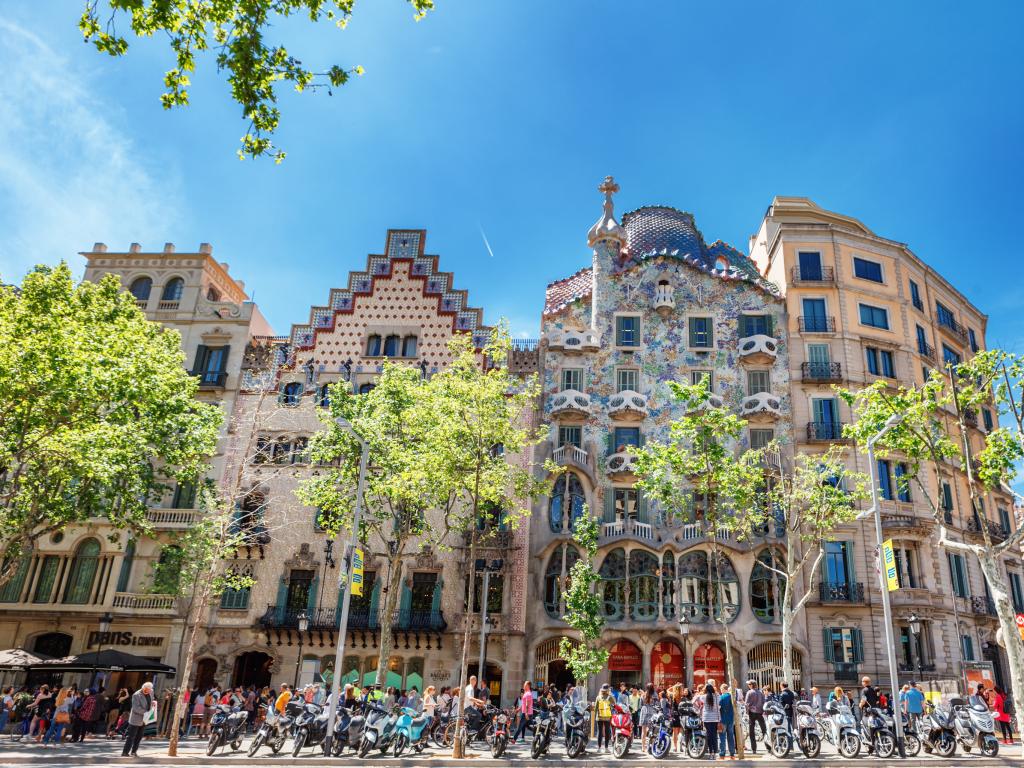 Facades of Casa Batllo, Lleo Morera, Rocamora, Amatller in Passeig de Gracia