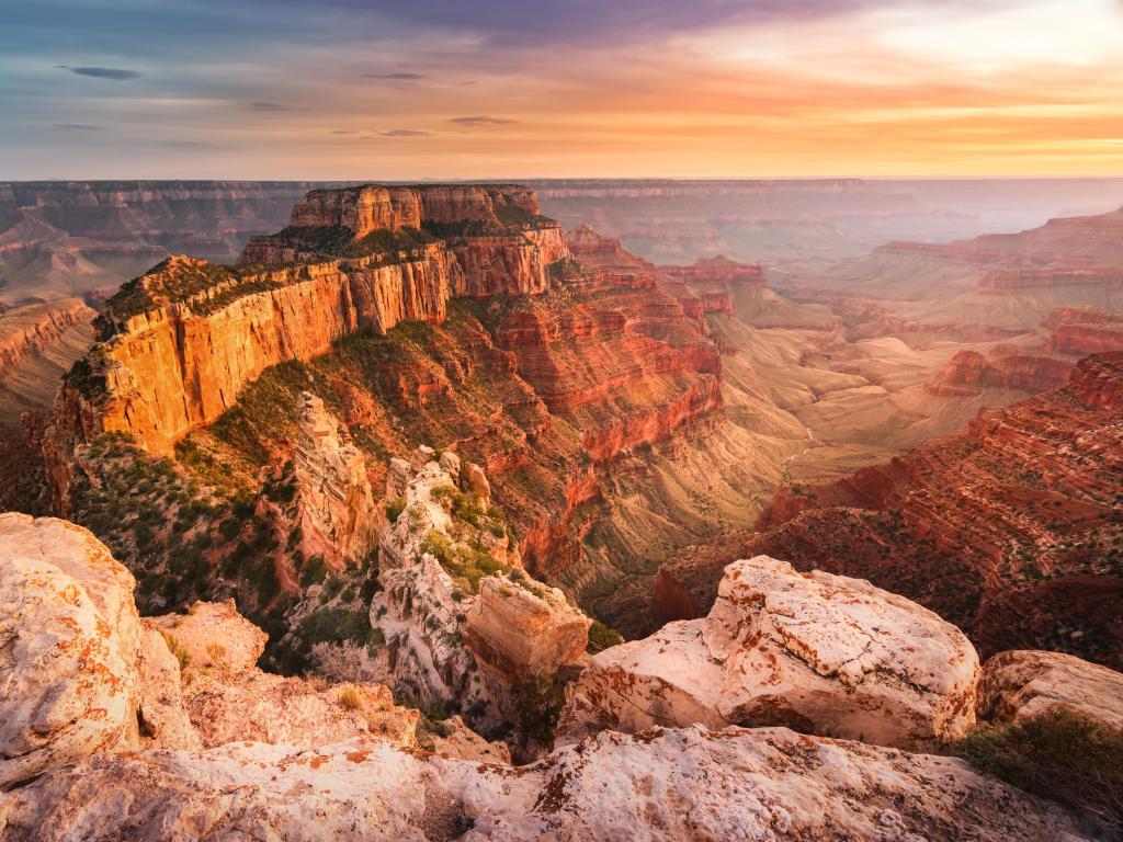 Beautiful landscape of Grand Canyon National Park - North Rim, Arizona, USA. Beautiful sunset at Grand Canyon National Park in summer. Cape Royal.