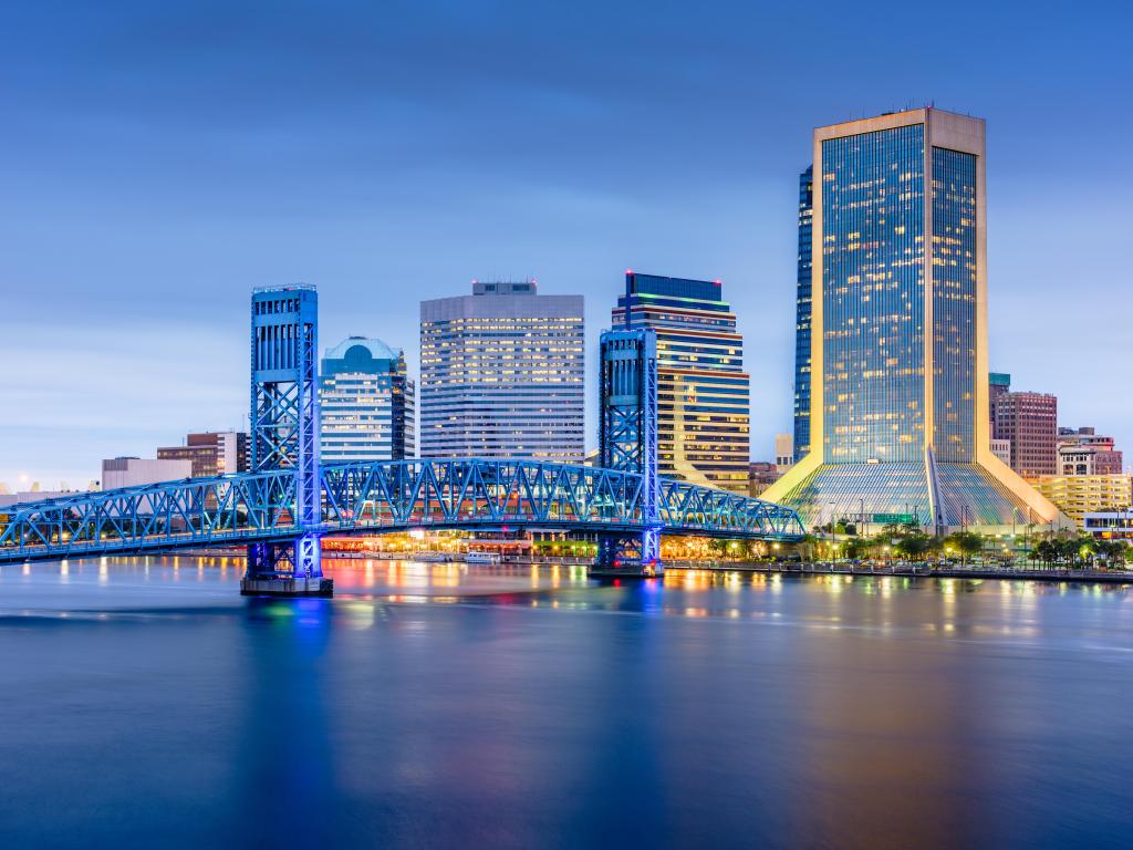 Jacksonville, Florida, USA downtown city skyline at dusk.