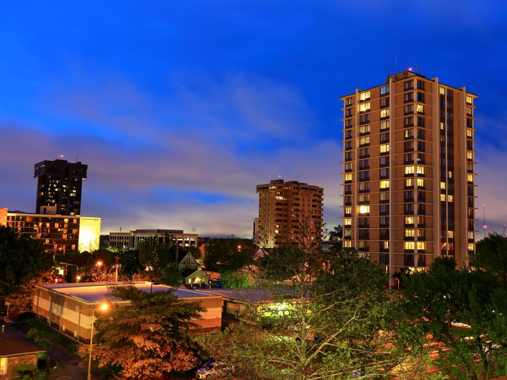 Springfield, Missouri, USA with a view of the city skyline at dusk.