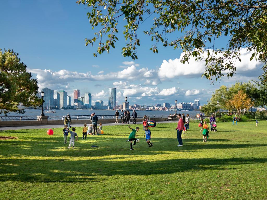 Children playing in Hudson River Park, New York