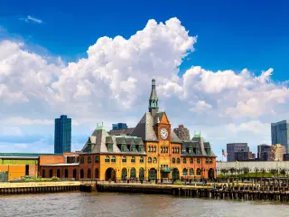Central railroad of New Jersey terminal, blue skies and clouds